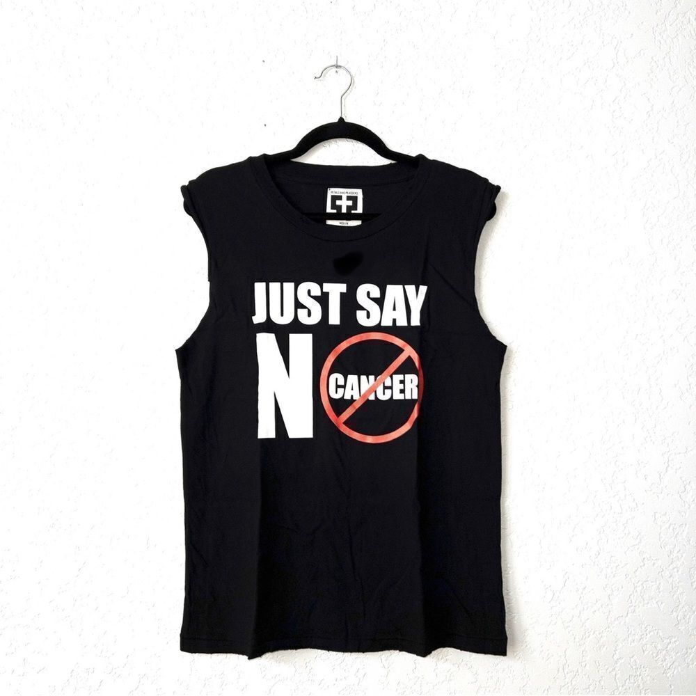 NIP Petals and Peacocks Black Just Say No Cancer‎ Distressed Tank Size Large